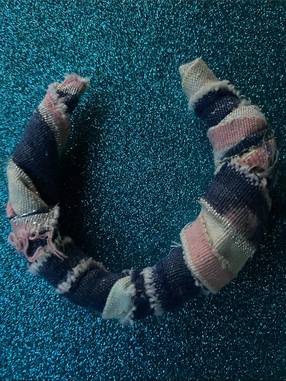 Striped Pink & Navy Wrapped Fabric Bracelet